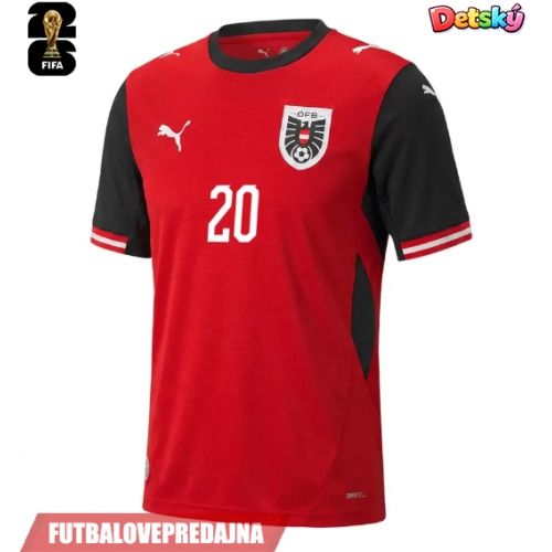 Lacne Dětský Futbalové dres Rakúsko Konrad Laimer #20 MS 2026 Krátky Rukáv - Domáci (+ trenírky)